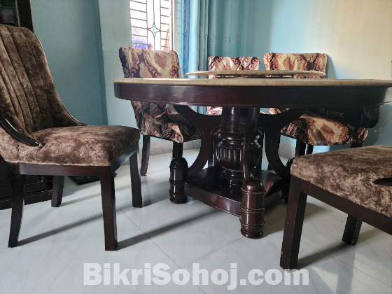 Six Chairs Modern Round Dining Table with 20mm Stone Top